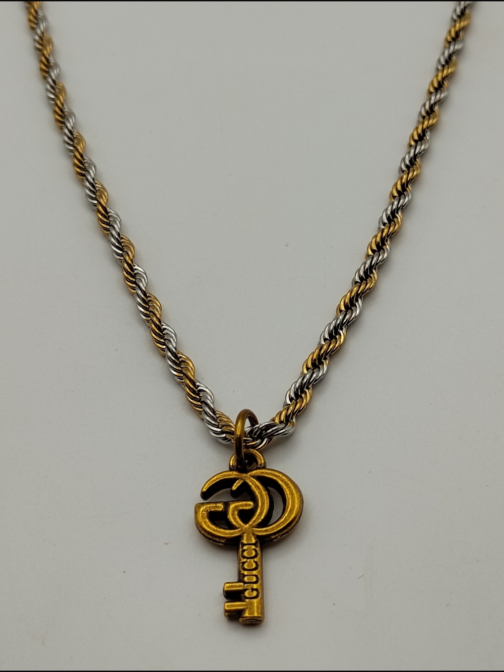 Gucci Gold-Tone Key Pendant On A Gold & Silver Rope Stainless Steel Necklace - Picture 5 of 7